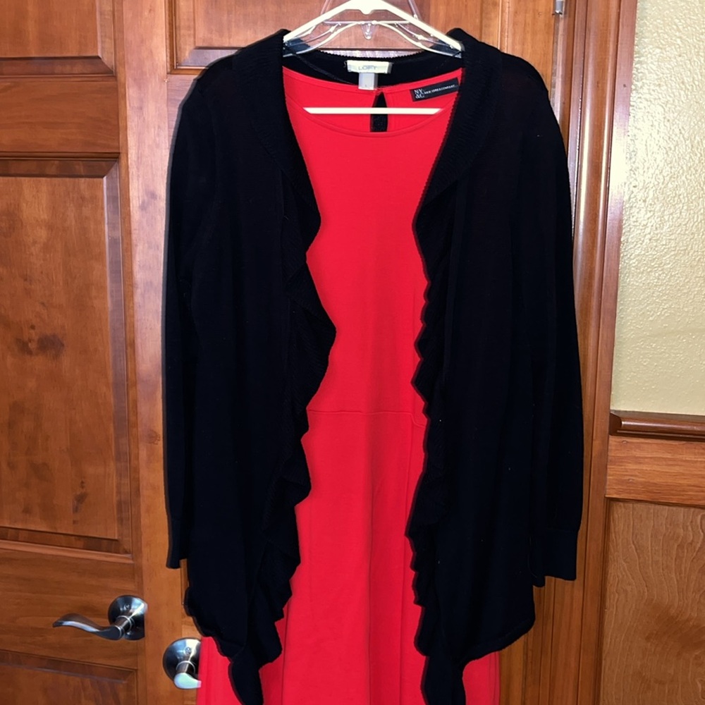 Open front ruffle trim sweater - L